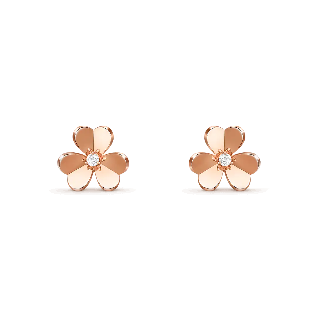 Demo küpeler, küçük model, 18K pembe altın, pırlantalar. Demo koleksiyonu, Demo.